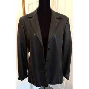 Vintage Casual Corner Black Soft Leather Jacket Sz Large Y2K Classic City